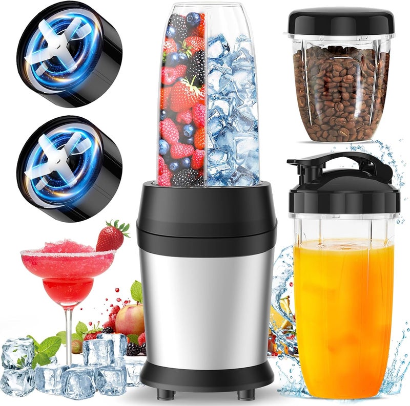 Colarlemo 12-Piece Smoothie Blender Maker 25,000 RPM Personal Blender for Ice Crushing Smoothies & Frozen Drinks Nuts with 23oz, 32oz, 37oz Portable Cups Two 6-Leaf Stainless Steel Blades, Silver - Image 1